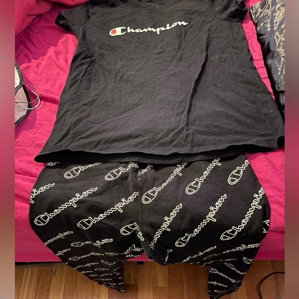 Lightly worn Champion leggings and tshirt. Like new
